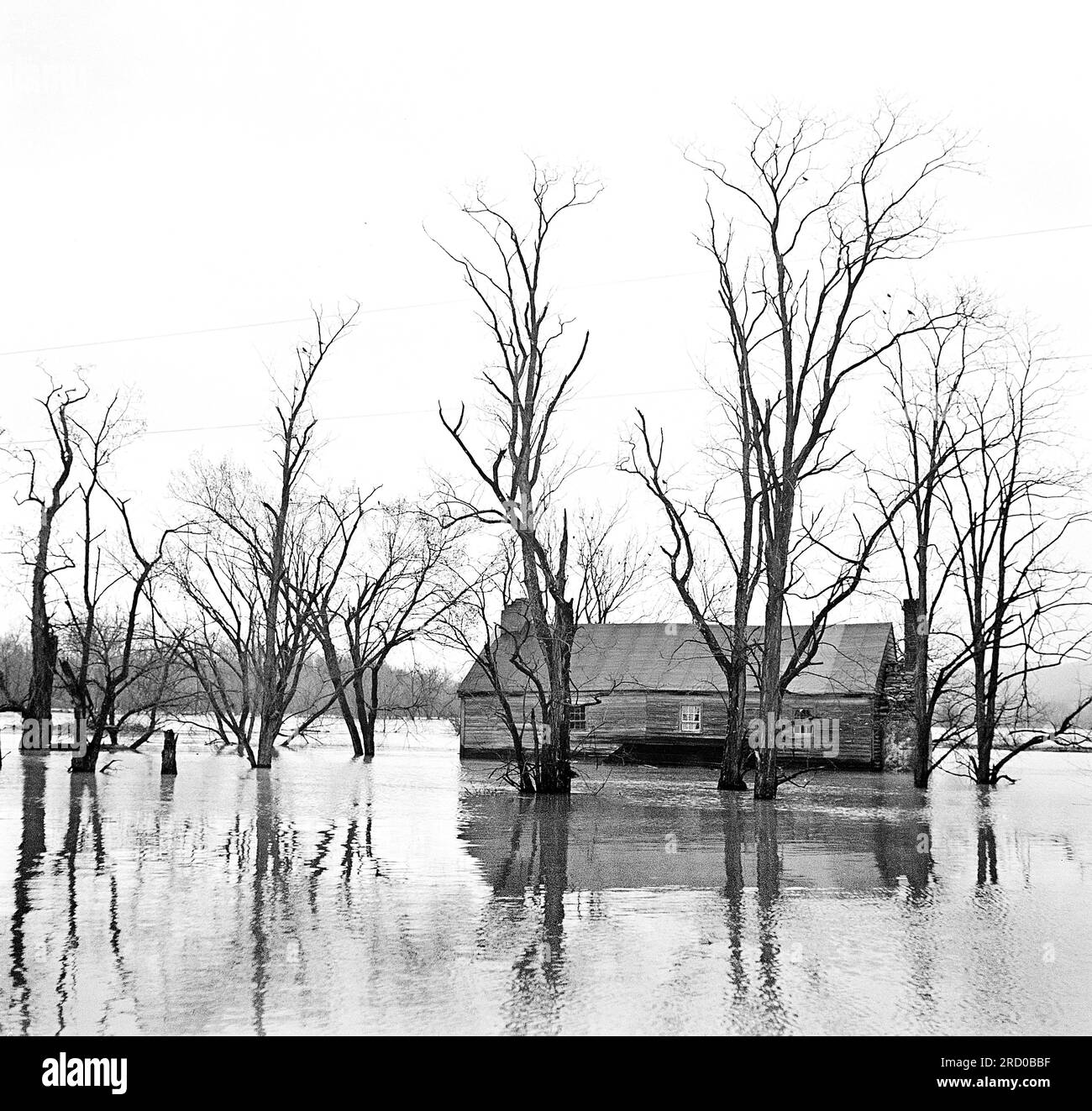 Flood waters of the Shenandoah River covering farm, Virginia, USA, Arthur Rothstein, U.S. Farm Security Administration, March 1936 Stock Photo