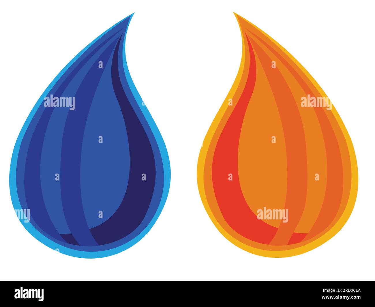 blue and orange drops of water on a white background, vector