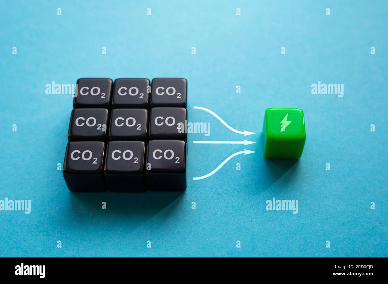 Technology for industrial processing of CO2 into energy or useful products. Eco solutions. Investment in environmental projects. Green industry. Negat Stock Photo