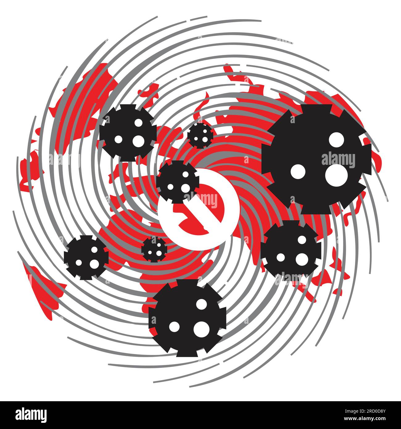 Covid 19. Coronovirus on the Earth. Stop coronovirus in the world, Red map of the world in the virus. Vector, illustration, square   Covid 19. Coronov Stock Photo