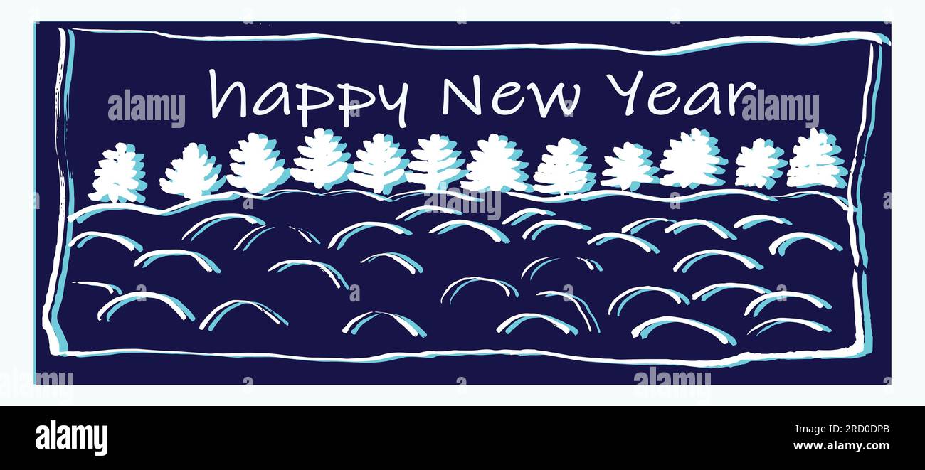 happy new year greeting card on dark blue background with white snowy ...