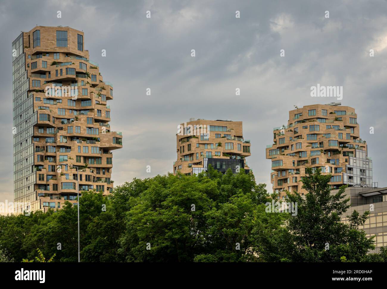 Amsterdam, The Netherlands, 18.06.2023, Iconic residential complex The Valley in Amsterdam Zuidas consisting of 3 towers, designed by Winy Maas Stock Photo