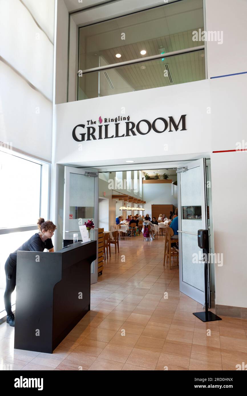 The Ringling Grill Room in the Visitors Pavilion of the John & Mable Ringling Museum of Art in Sarasota, Florida. Stock Photo