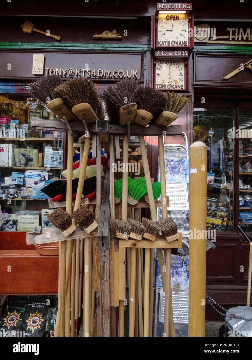 Views about and around a traditional British hardware shop with goods