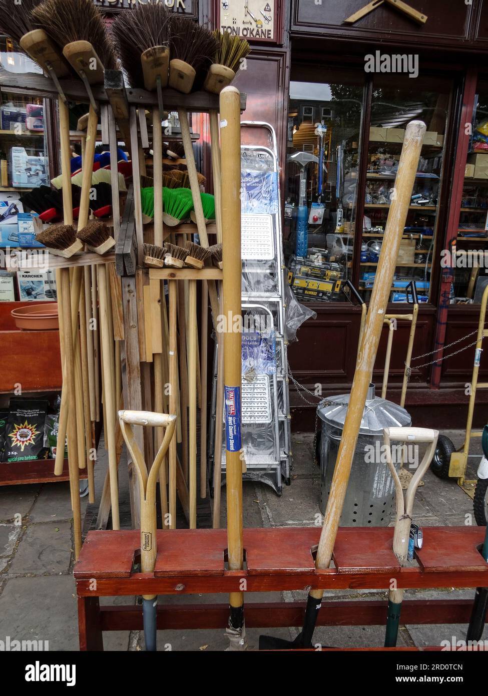 Views about and around a traditional British hardware shop with goods