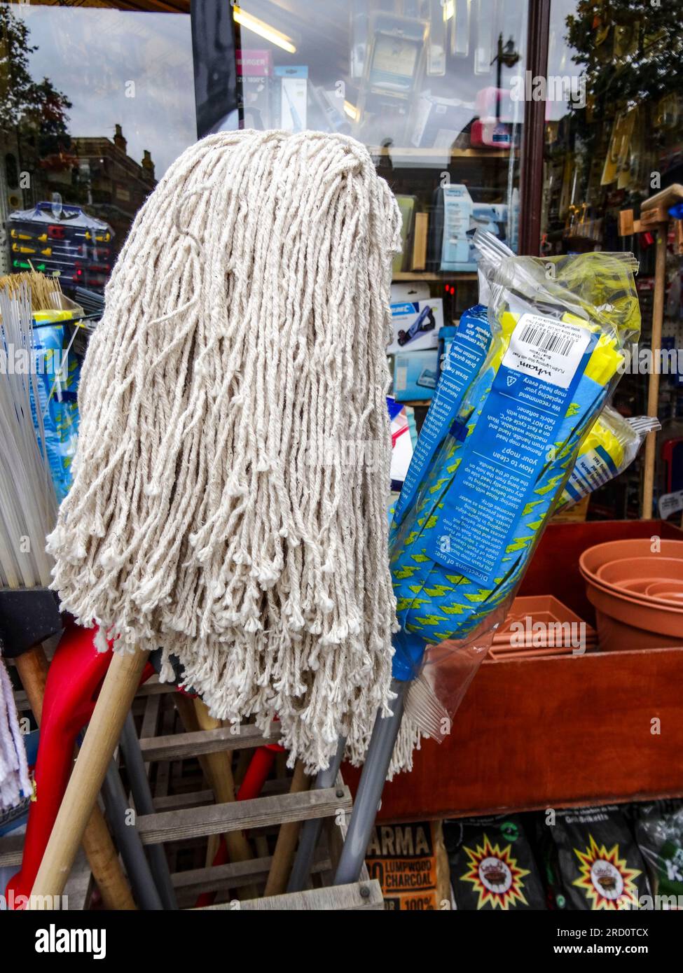 Views about and around a traditional British hardware shop with goods