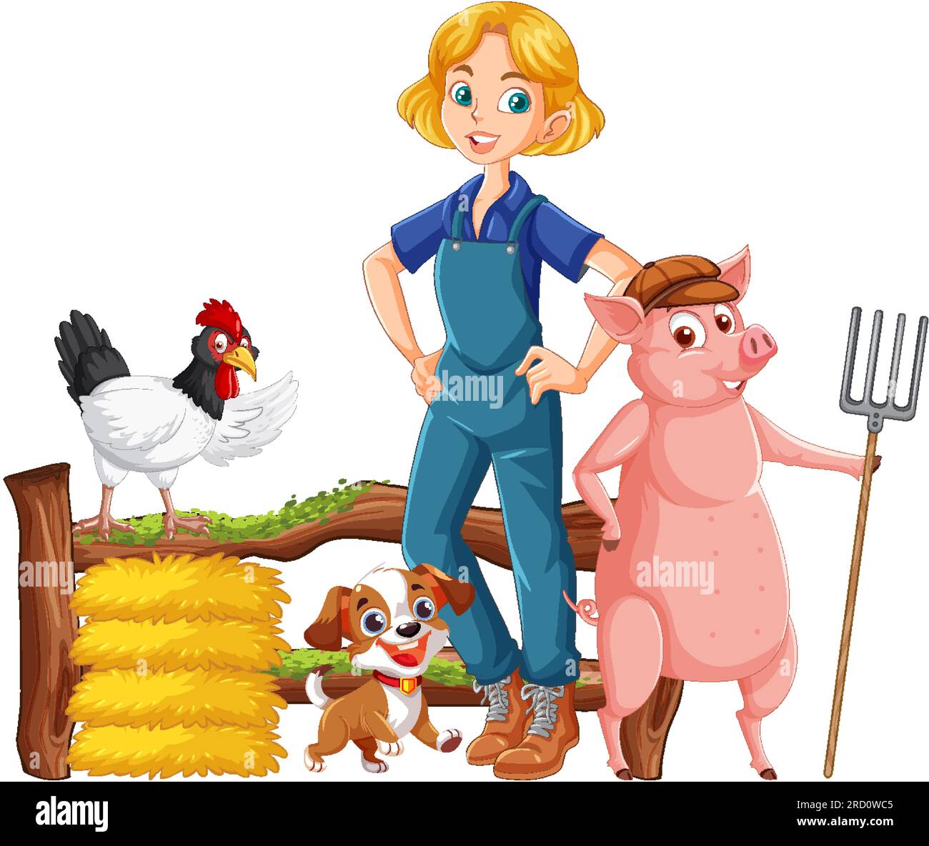 Farm girl cartoon with farm animal illustration Stock Vector Image ...