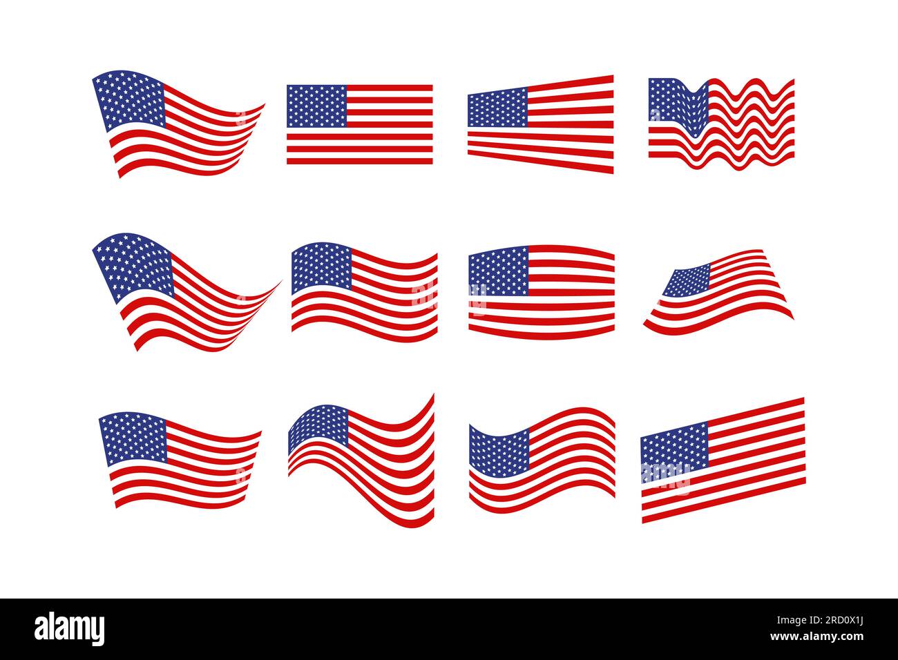 American flag waves perspective, vector set of national flags of the