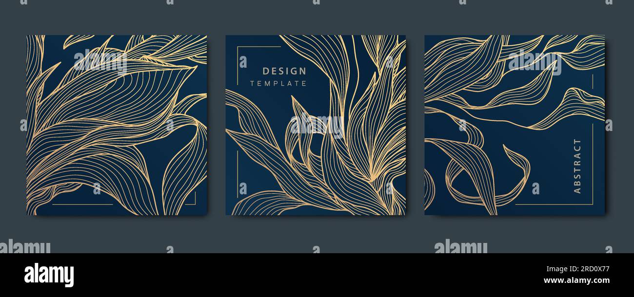 Vector set of abstract luxury golden square cards, wave post templates ...