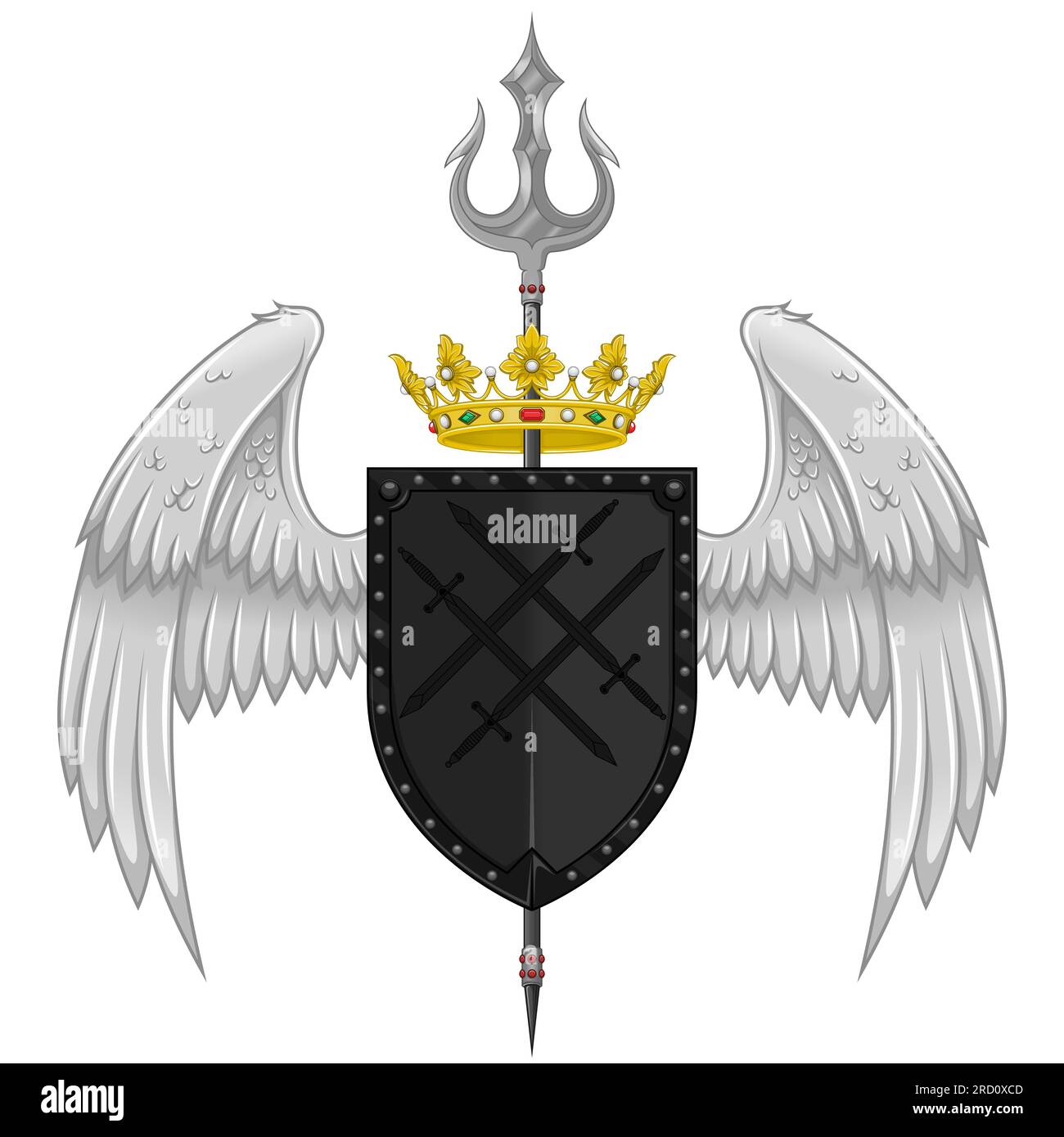 European coat of arms with wings and trident. heraldic shield of the