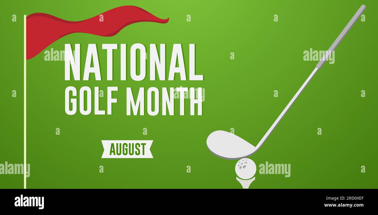 The National Golf Month August background natural green color with red flag background poster design. Vector illustration. Stock Vector
