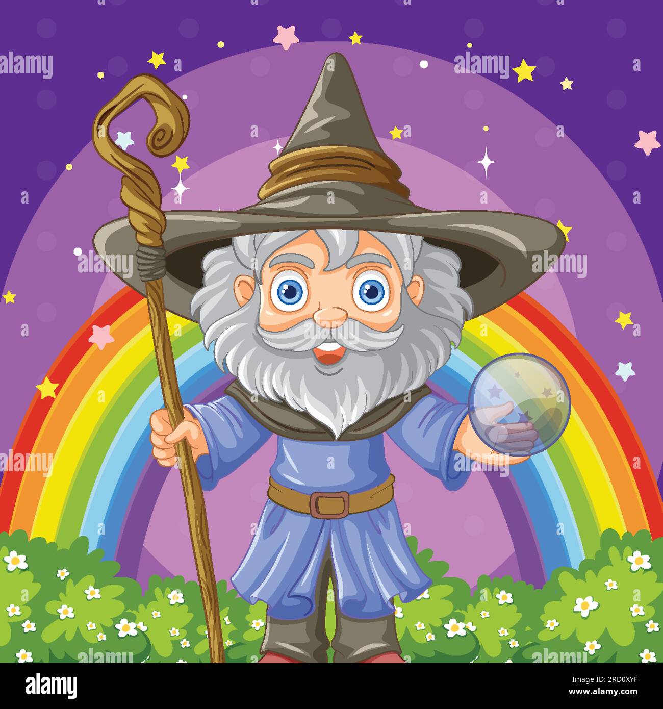 Cute Old Wizard Cartoon Character illustration Stock Vector