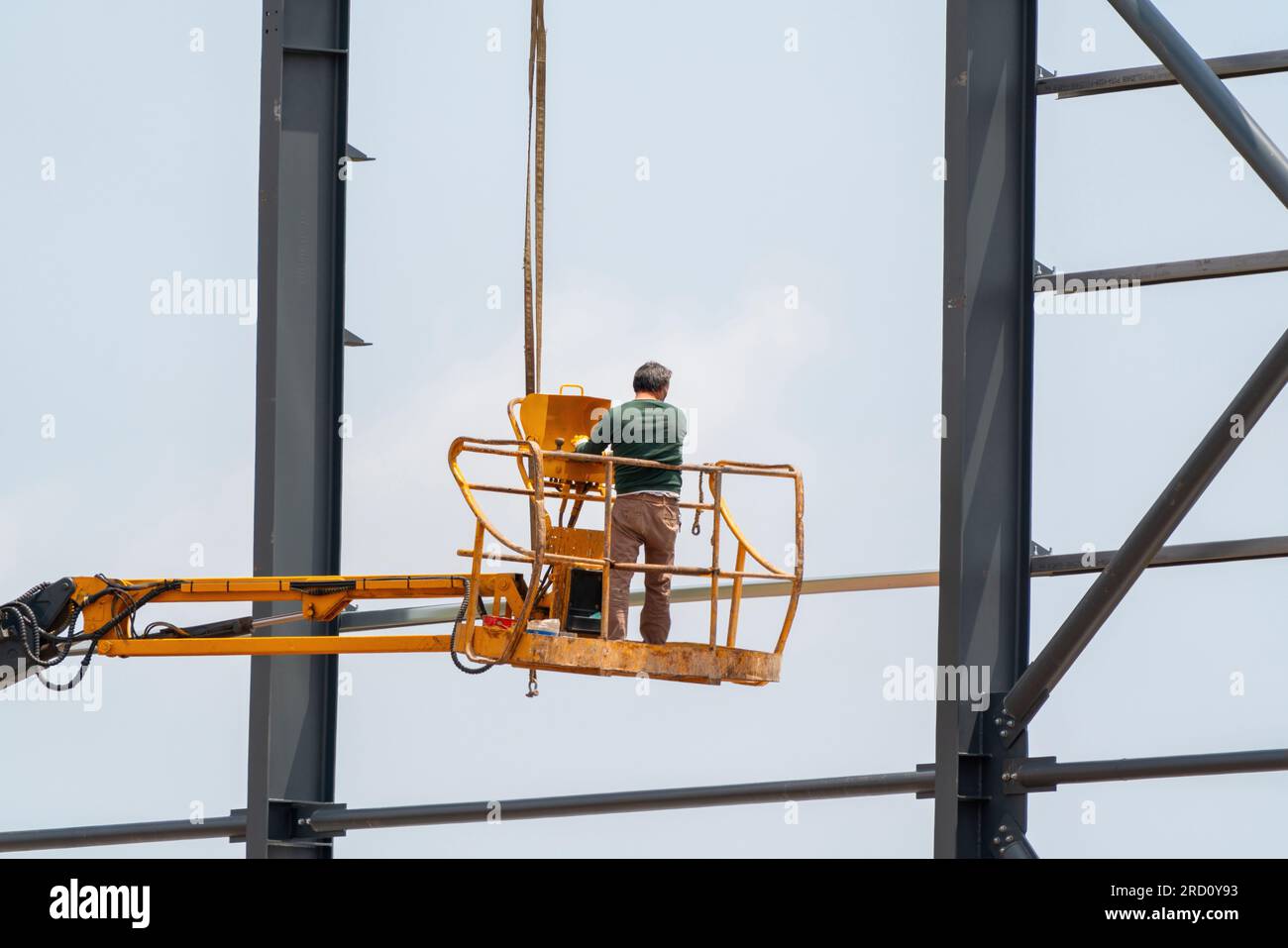 An operator engaged in steel construction in Turkey Stock Photo