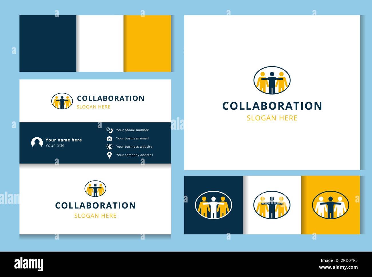 Collaboration logo design with editable slogan. Branding book and