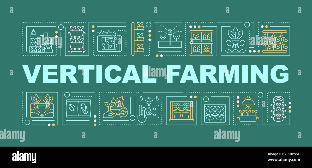 Vertical farming text with linear icons Stock Vector