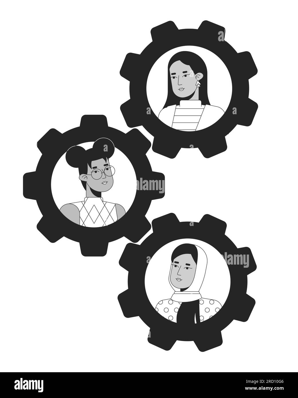 Teamwork gears bw concept vector spot illustration Stock Vector Image ...