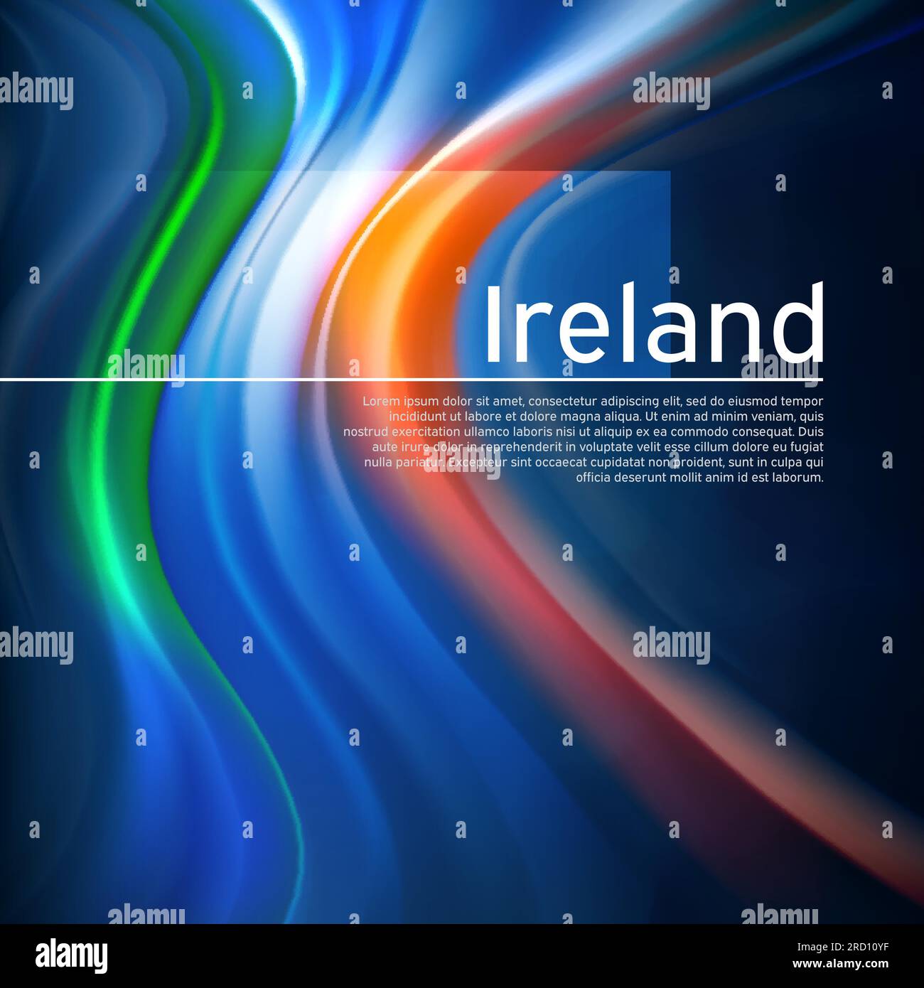 Republic of ireland flag background. Abstract irish flag in blue sky. National holiday card design. Business brochure design. State banner, ireland Stock Vector