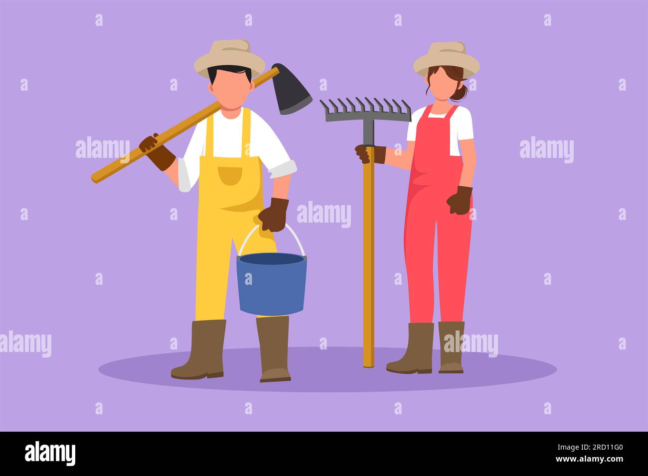 Graphic flat design drawing family farmer went into the field to sow