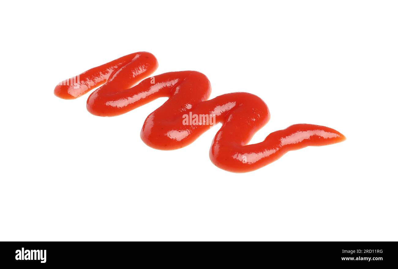 Smear of tasty ketchup on white background. Ingredient for hot dog Stock Photo