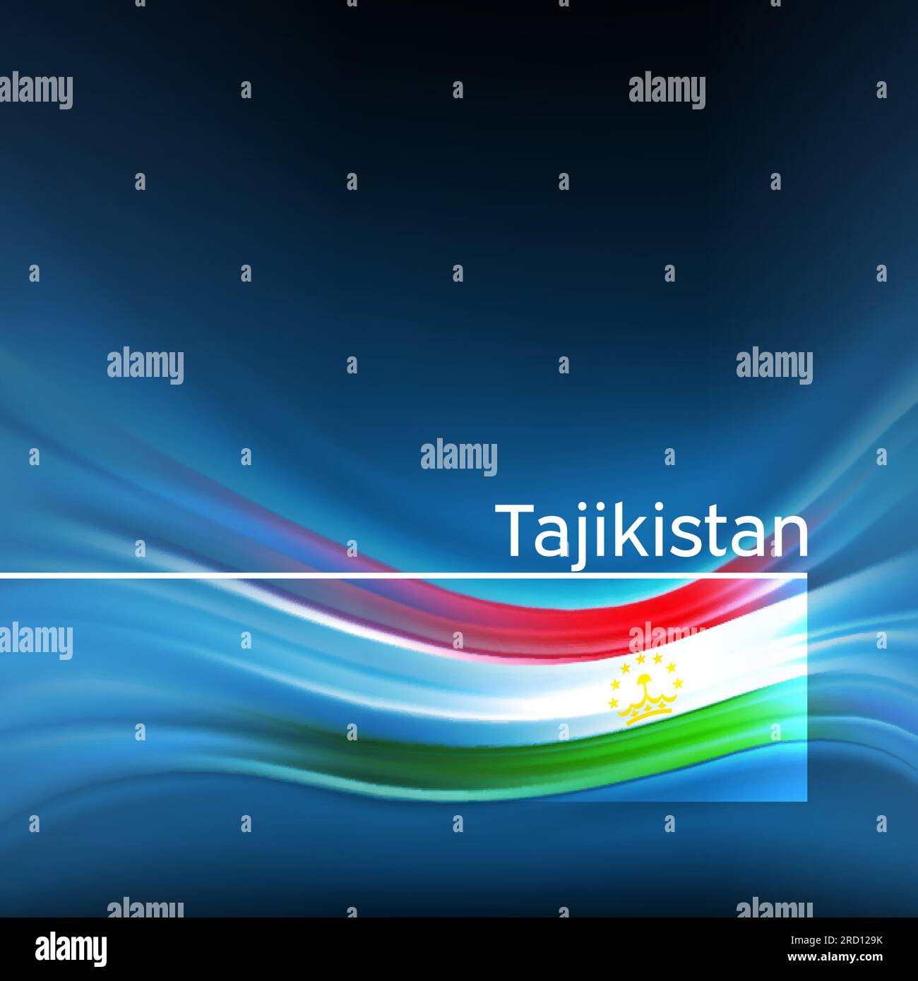 Tajikistan flag background. Abstract tajik flag in the blue sky. National holiday card design. State banner, tajikistan poster, patriotic cover, flyer Stock Vector