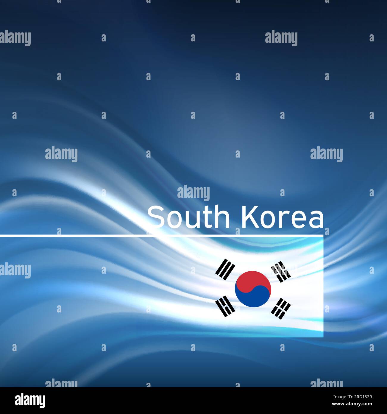 South korea flag background. Abstract south korean flag in the blue sky. National holiday card design. State banner, korea poster, patriotic cover Stock Vector