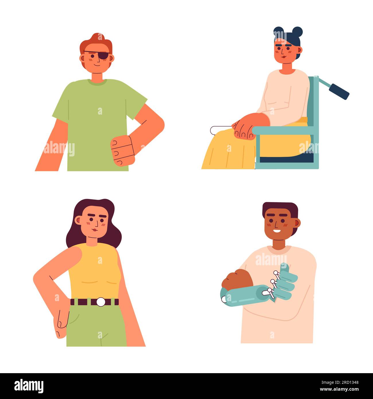 People with disability semi flat color vector characters pack Stock Vector
