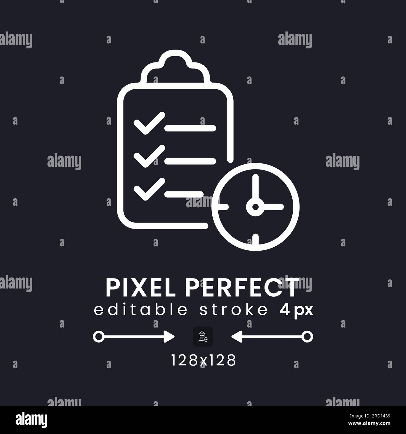 Time management white linear desktop icon on black Stock Vector