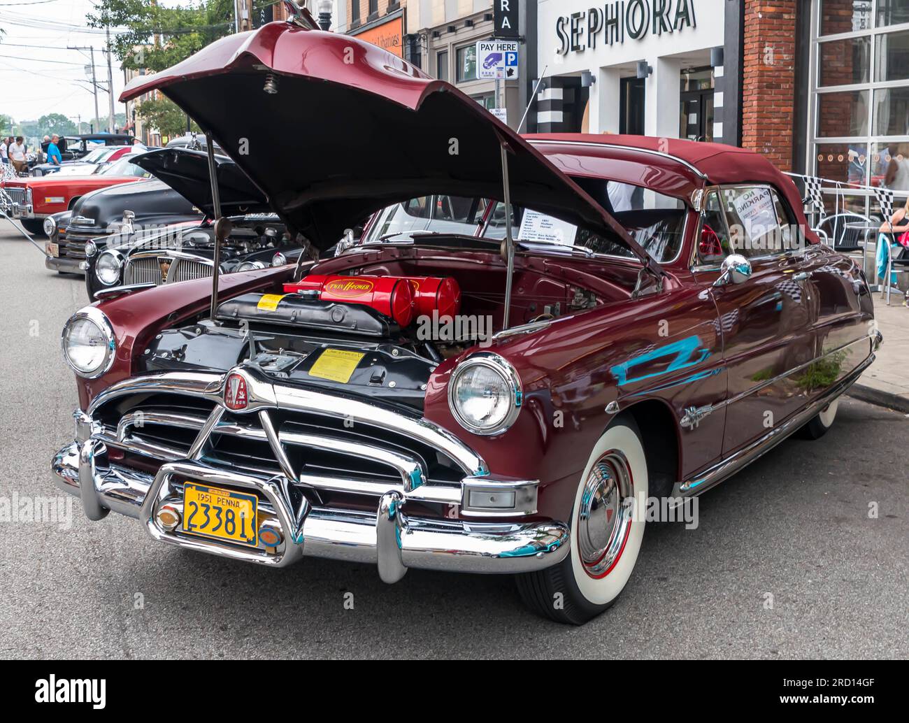 A 1951 Hudson Hornet on display at a car show in Pittsburgh