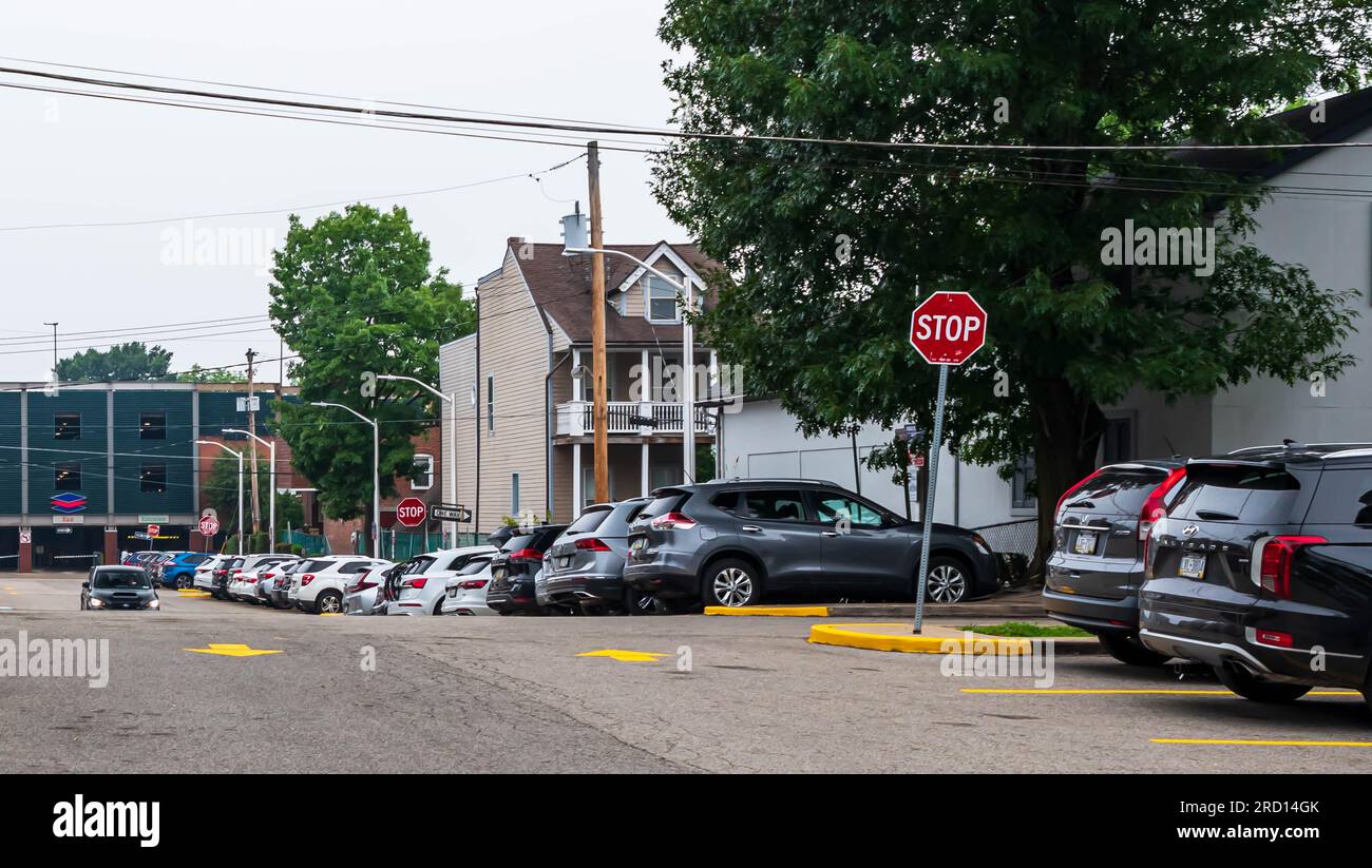 Cars parked in the Ivy Bellefonte Parking Plaza in the Shadyside neighborhood in Pittsburgh