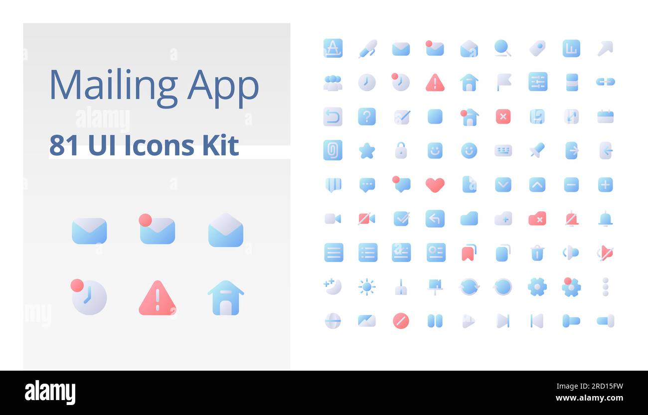 Mailing app functions pixel perfect flat gradient two-color ui icons kit Stock Vector