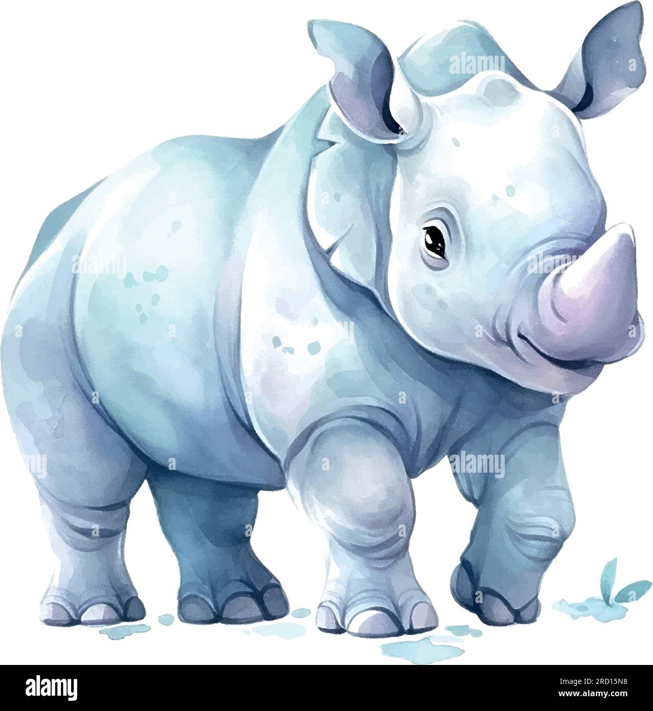 Rhinoceros watercolor on white background. Isolated graphic template. Stock Vector