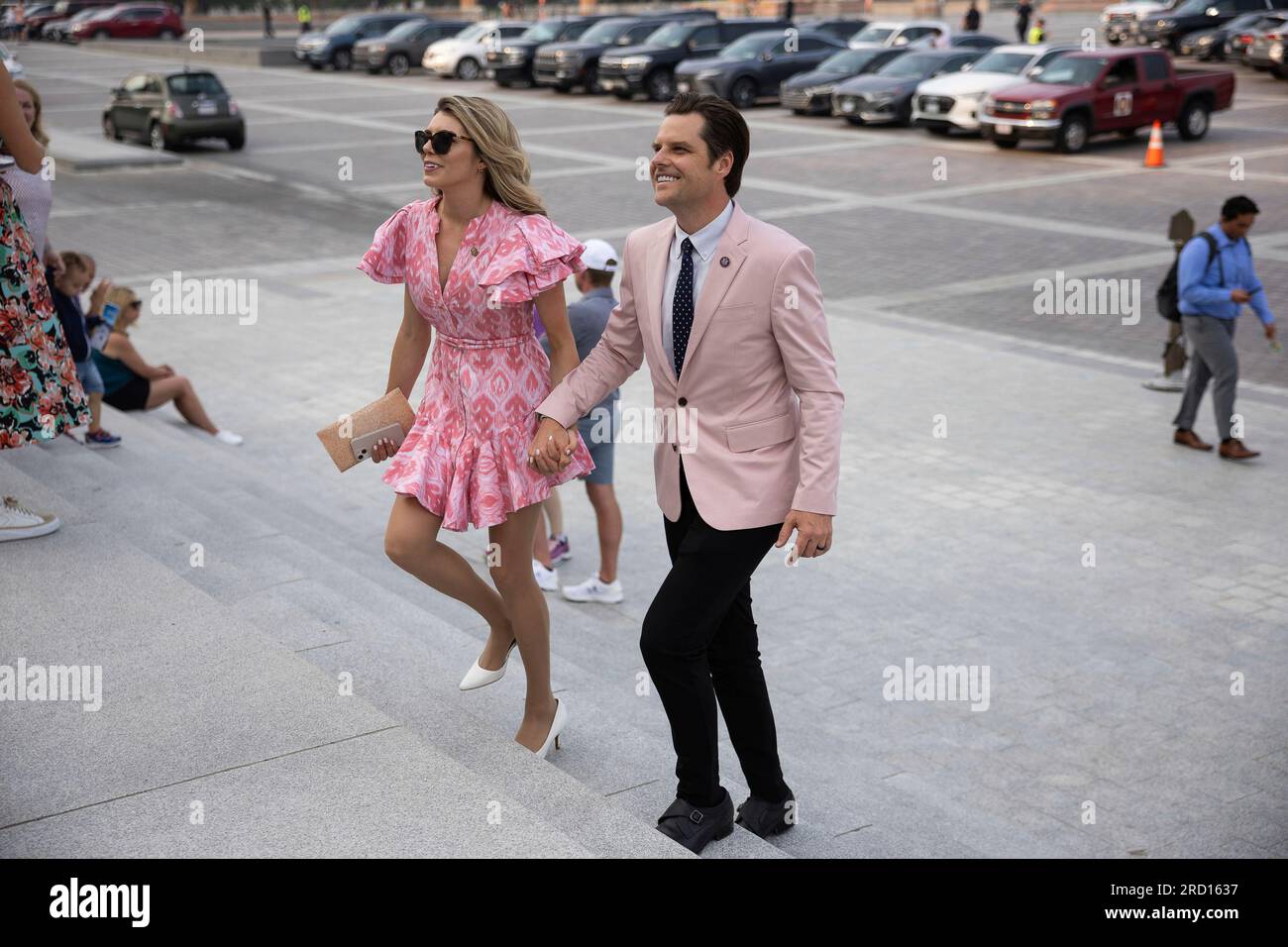 Rep. Matt Gaetz (R-Fla.) and his wife, Ginger Luckey, are seen outside ...