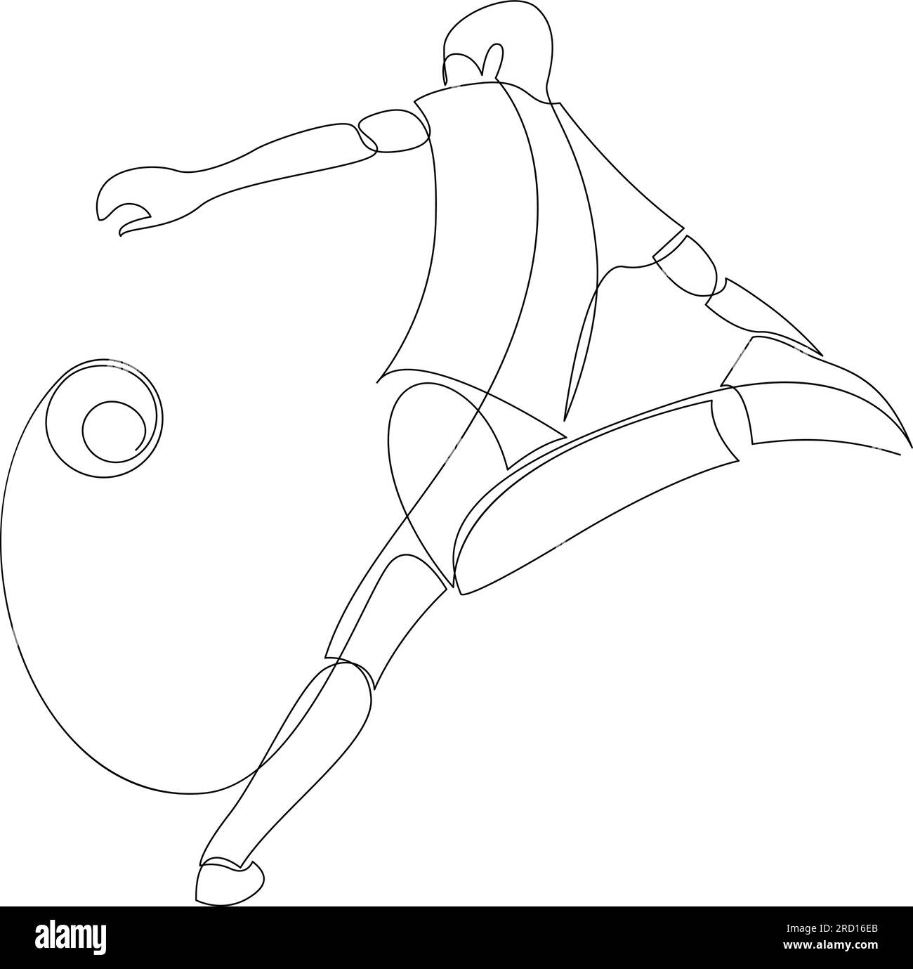 Young football player kicking the ball continuous one line drawing