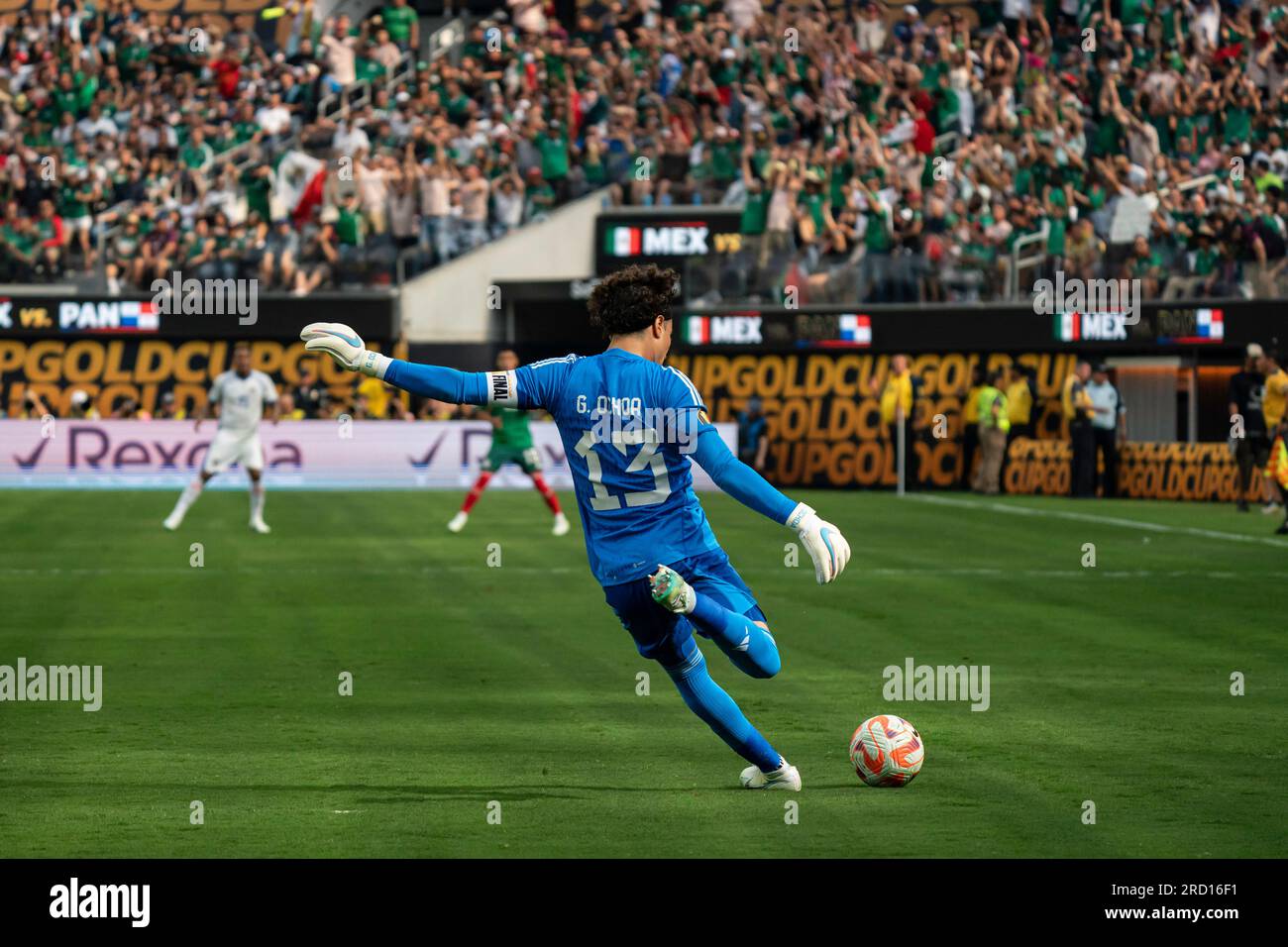 Mexico goalkeeper Guillermo Ochoa (13) during the Concacaf 2023 Gold Cup final against Panama, Sunday, July 16, 2023, at SoFi Stadium, in Inglewood, C Stock Photo