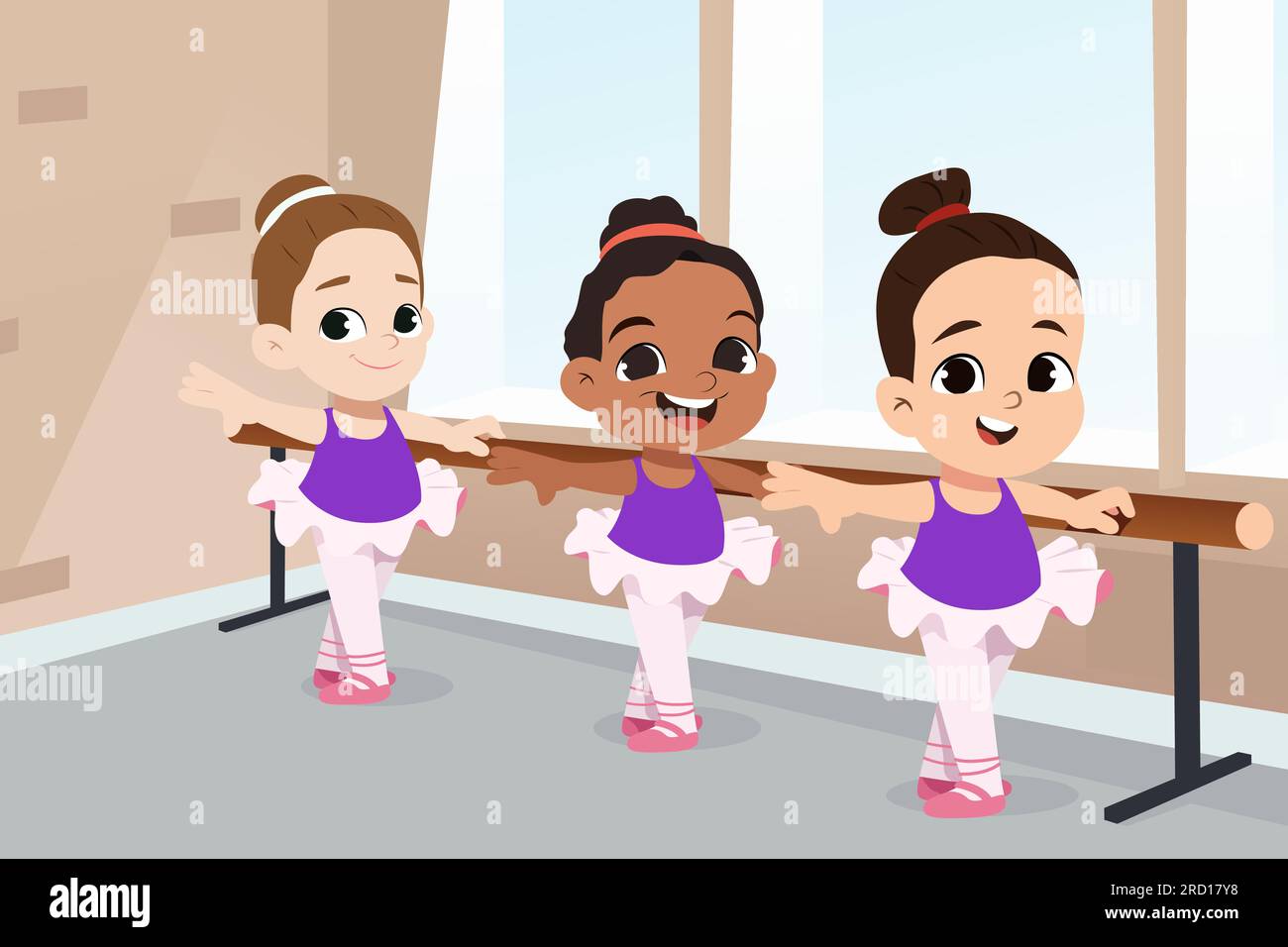 A vector illustration of little girls having ballet practice Stock Vector