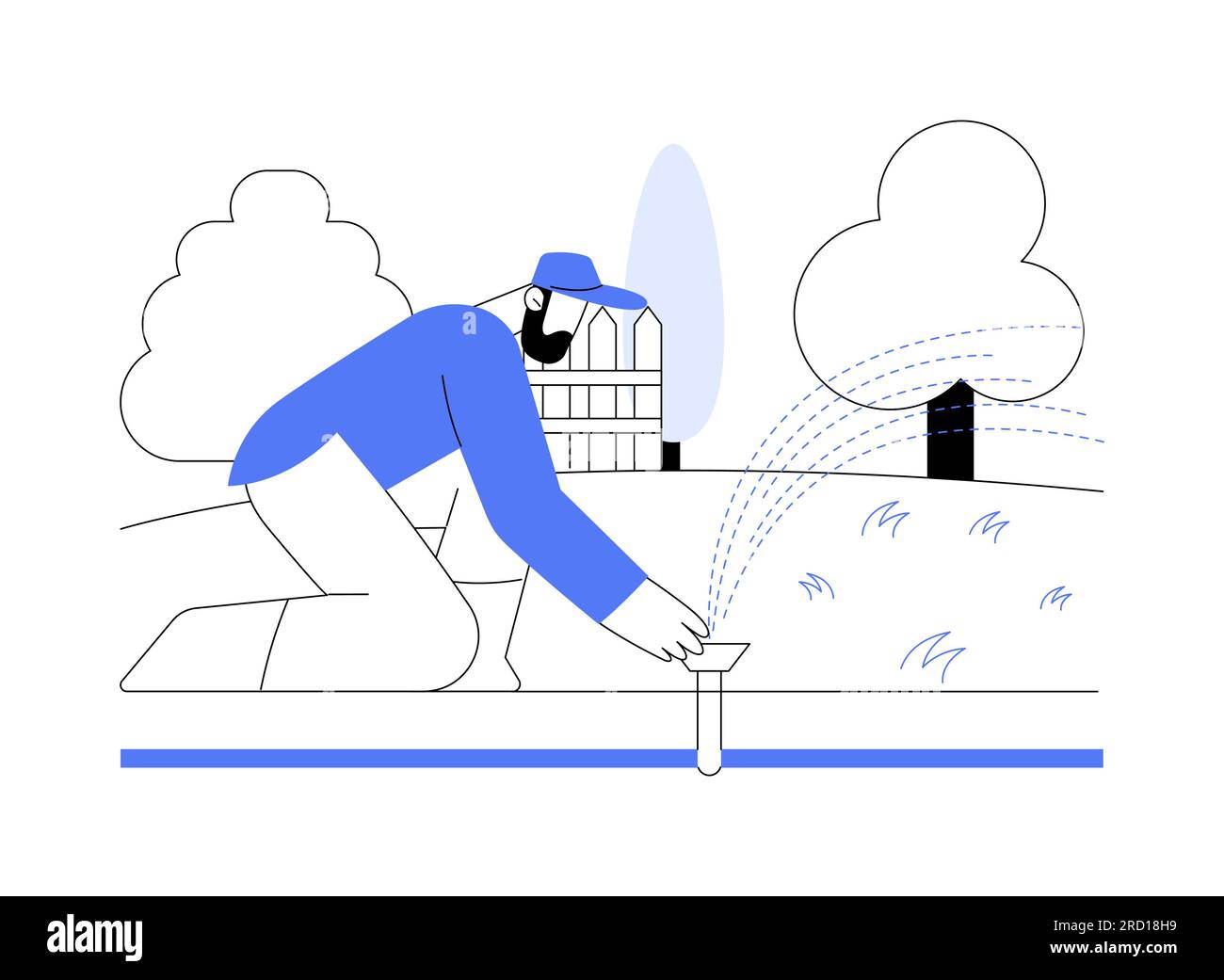 Lawn watering system installation abstract concept vector illustration