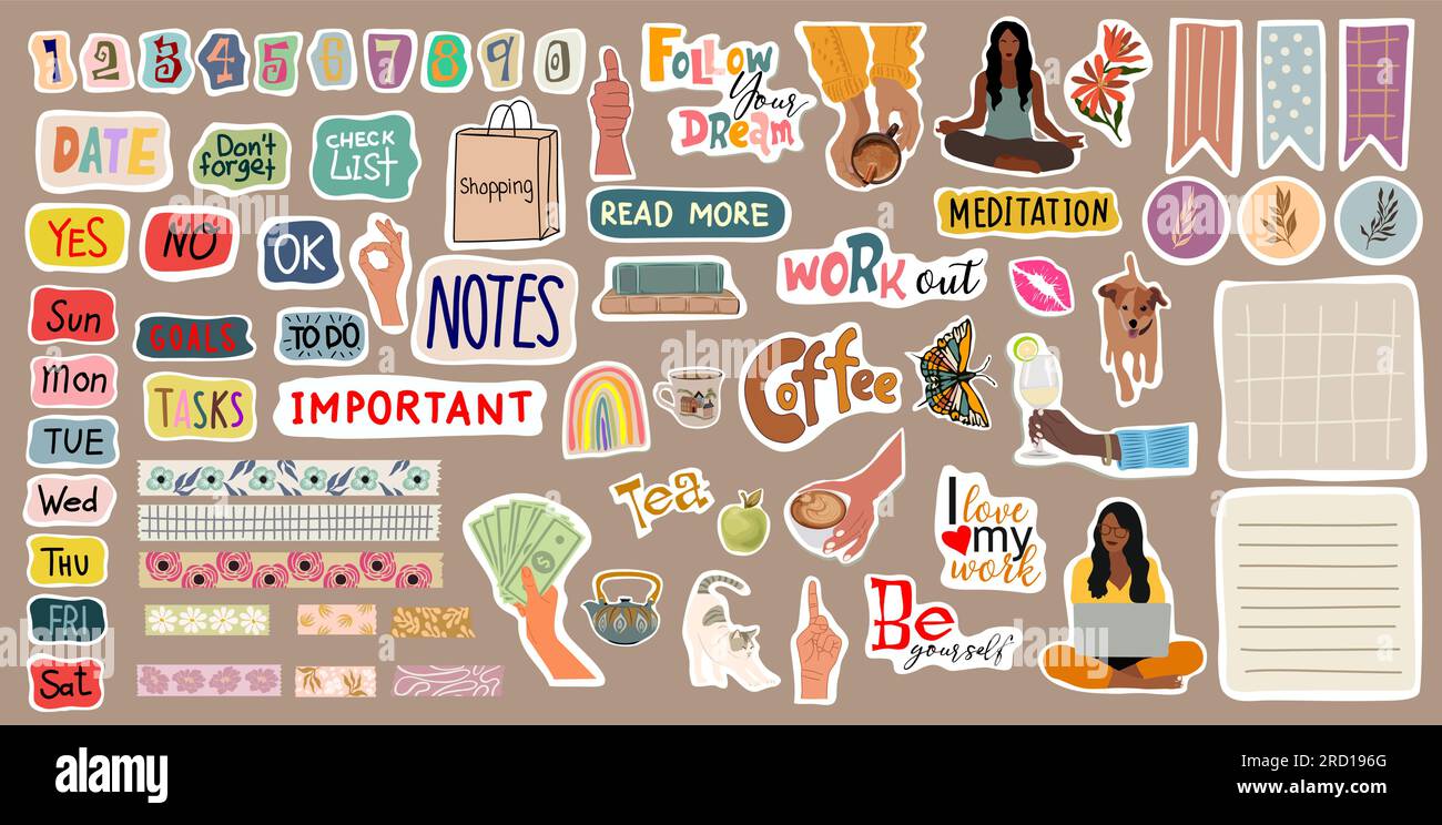 Set of weekly, daily planner stickers vector. Stock Vector