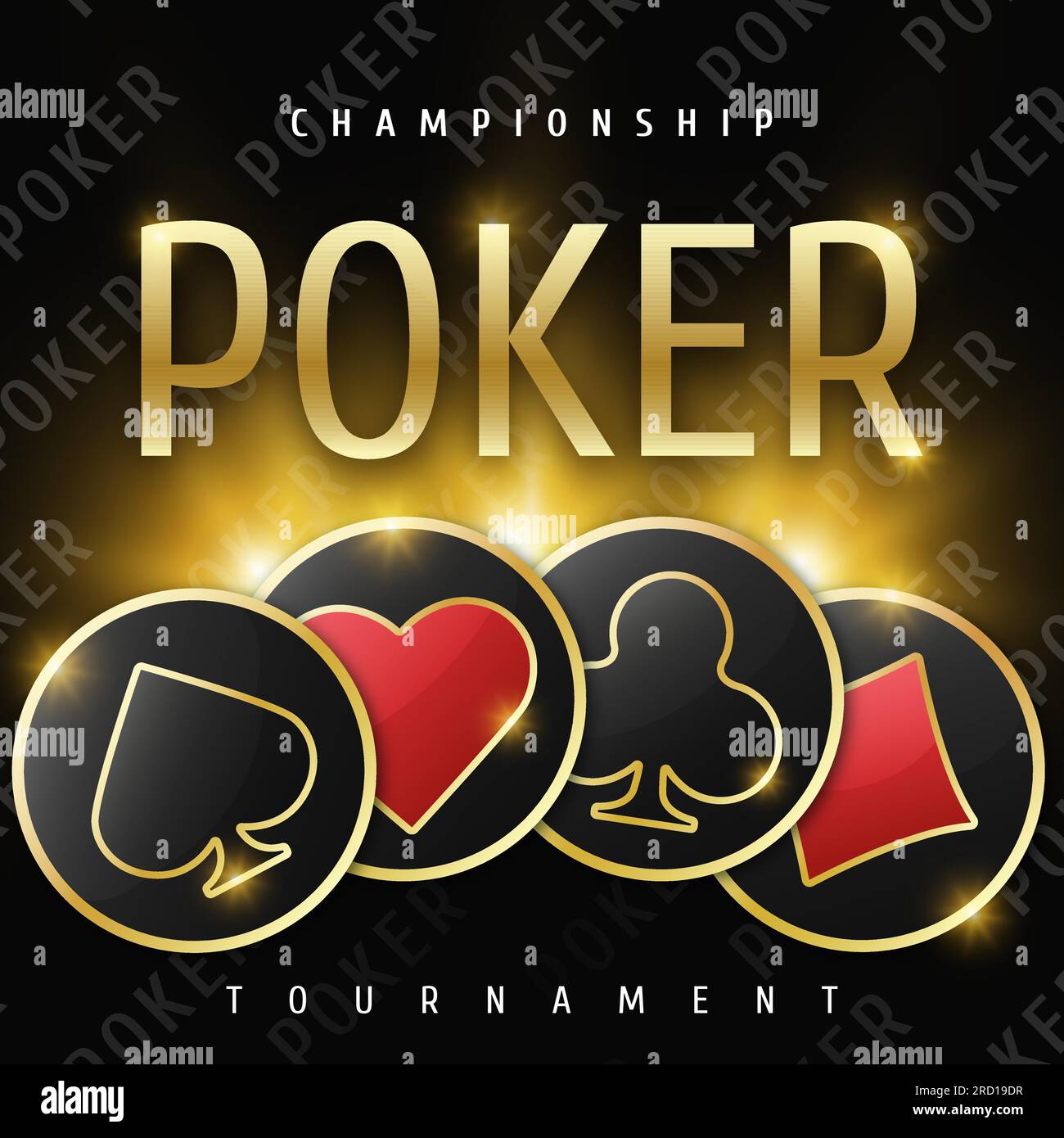 Poker championship tournament banner. Playing card suit chips. Clubs