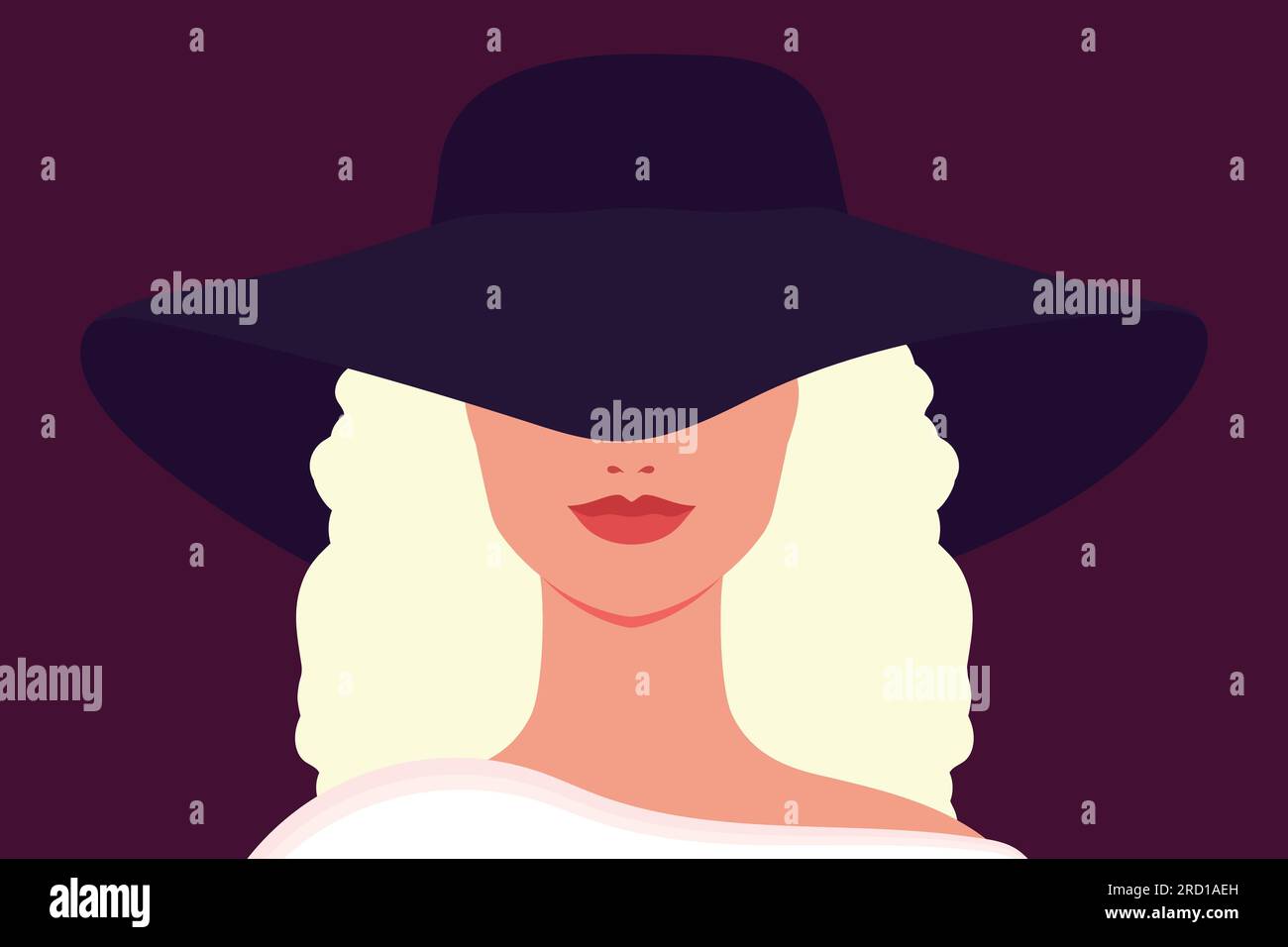 Portrait of a blonde woman in a hat. Abstract elegant woman. Vector illustration Stock Vector