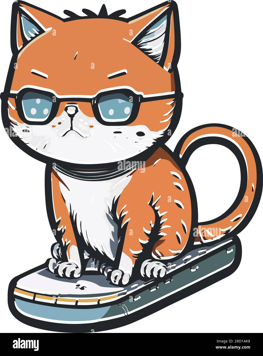 cat on skateboard vector funny art Stock Vector