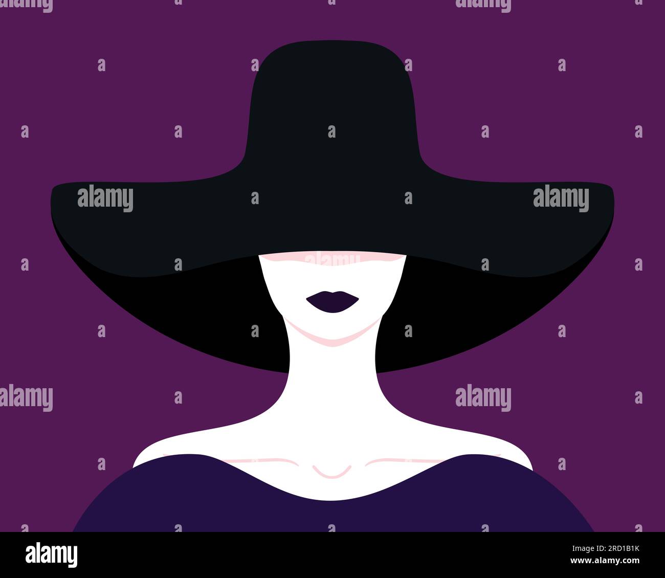 Faceless woman portrait in a hat. Abstract elegant woman. Vector