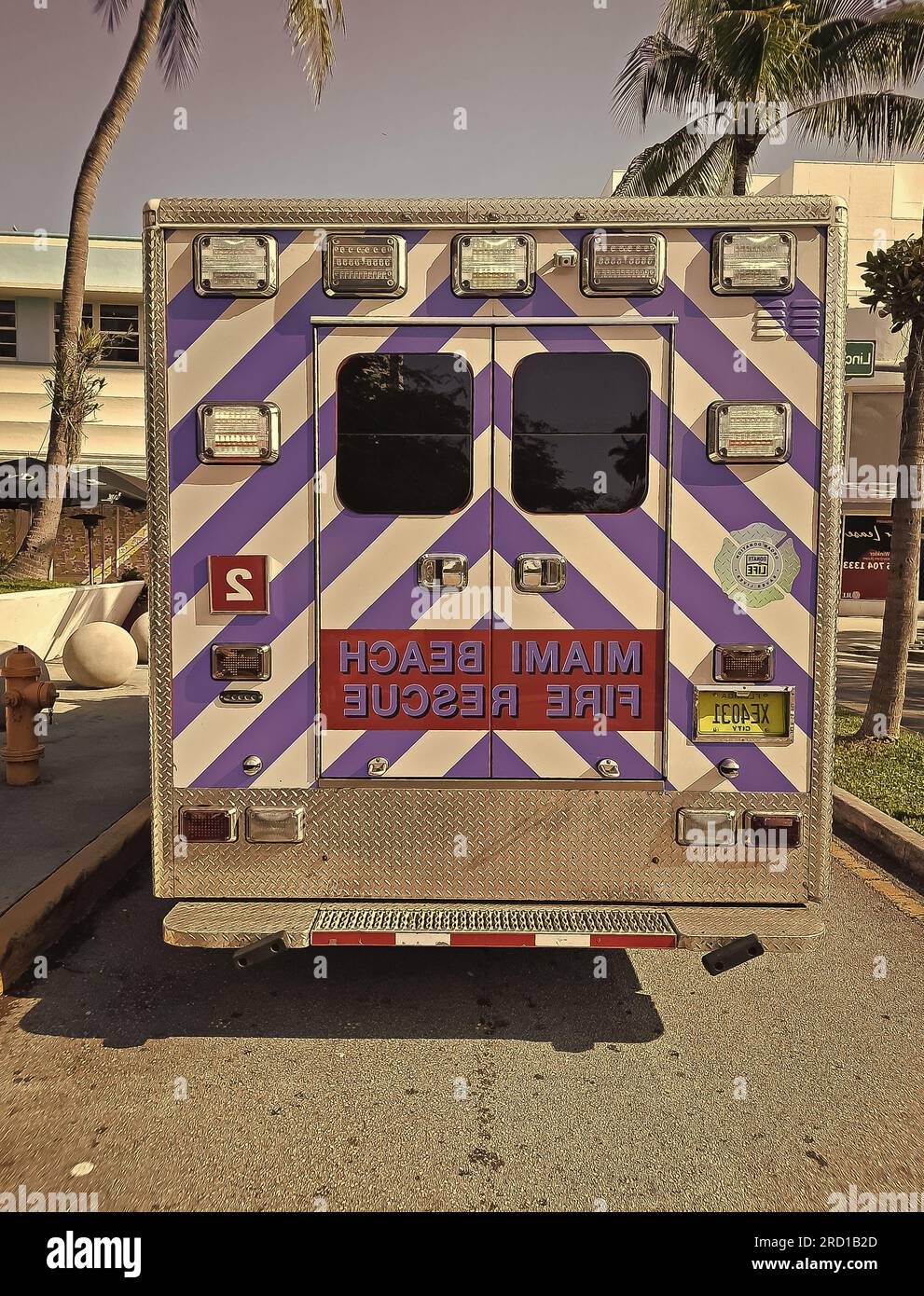 Los Angeles, California USA - March 24, 2021: miami beach fire rescue car back view Stock Photo