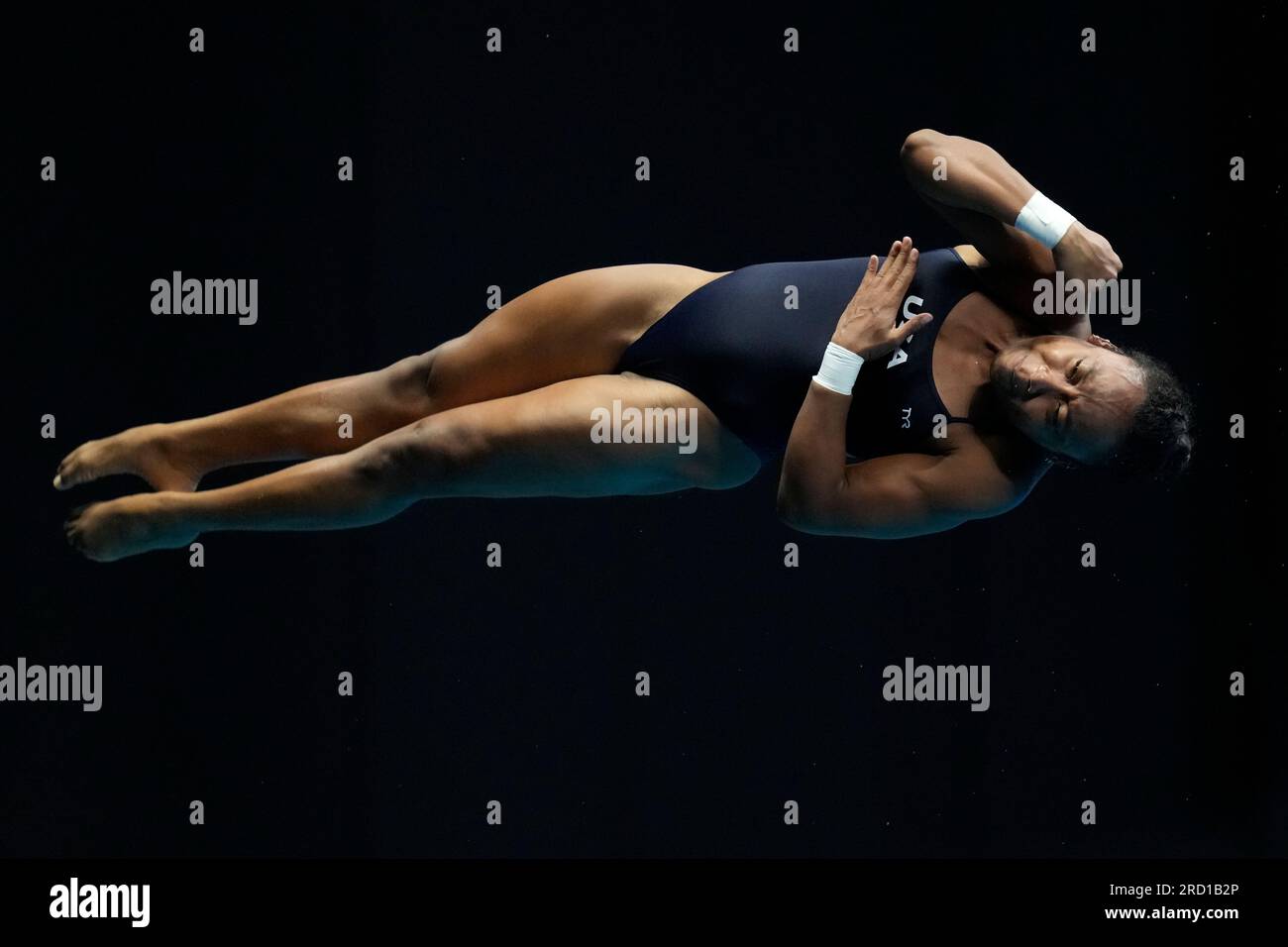 Nike Agunbiade of the United States competes during the women's 10m  platform diving competition at the World Swimming Championships in Fukuoka,  Japan, Tuesday, July 18, 2023. (AP Photo/Lee Jin-man Stock Photo -