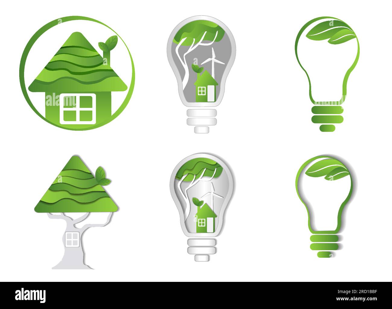 Set Of Icons Symbol Of Green Energy Clean House Eco Friendly House