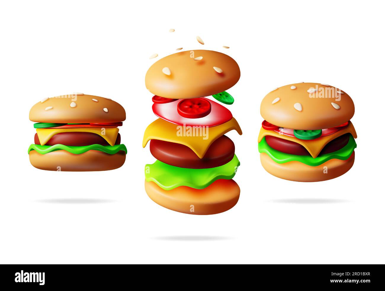 3D Tasty Burger Set in Different Angles Stock Vector Image & Art - Alamy