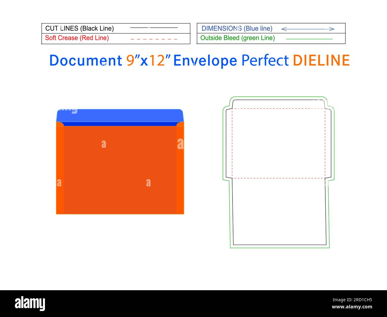 9x12 inch Document envelope die line template and 3D envelope editable easily resizeable Stock