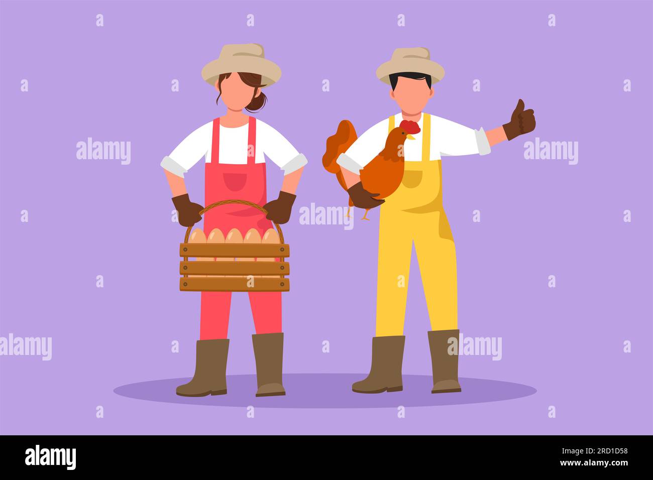 https://c8.alamy.com/comp/2RD1D58/cartoon-flat-style-drawing-of-couple-farmers-standing-with-basket-of-hens-eggs-and-chicken-on-poultry-farm-at-summertime-successful-agriculture-and-f-2RD1D58.jpg