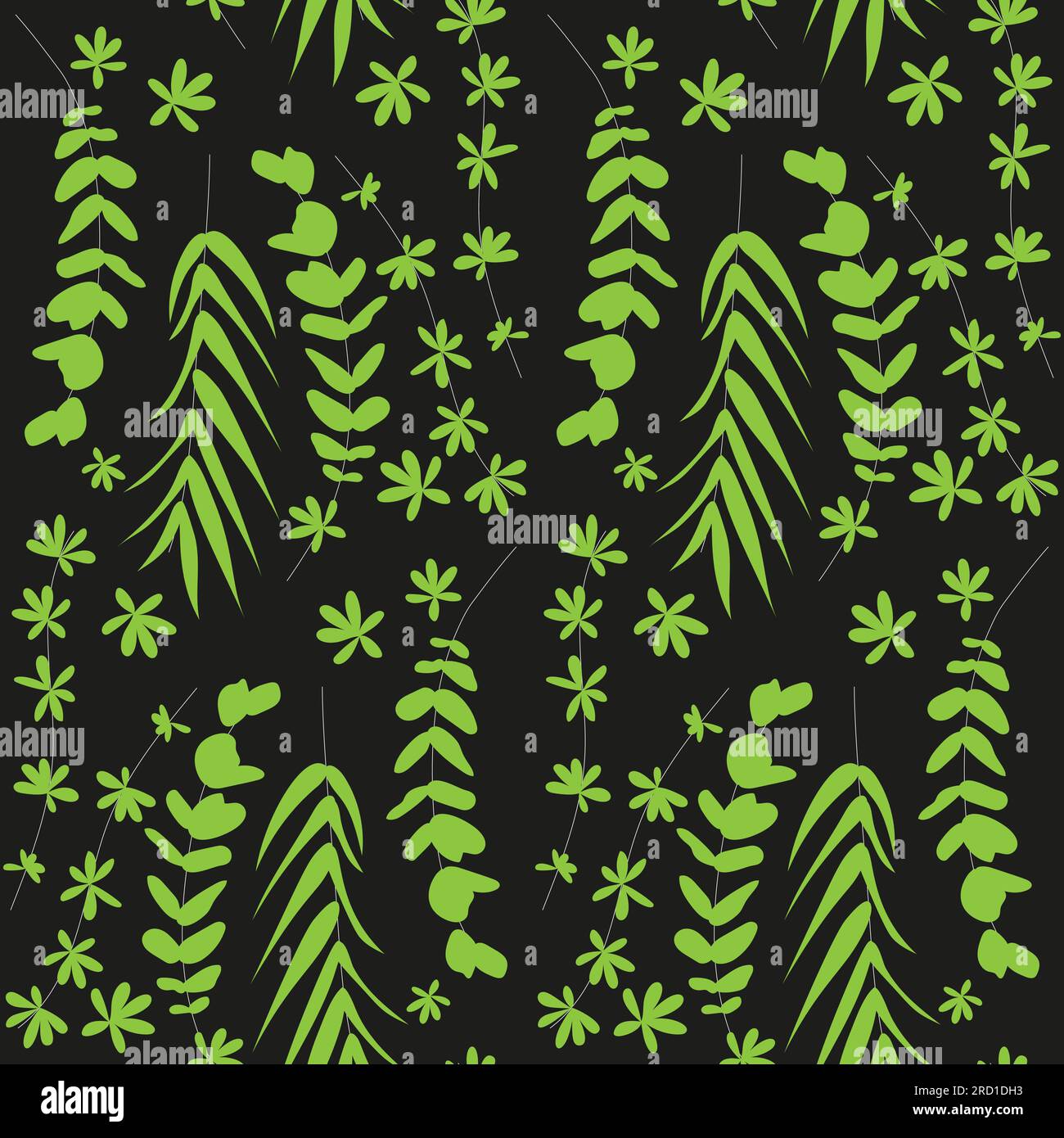 Seamless pattern with green tropical palm leaves on black background ...