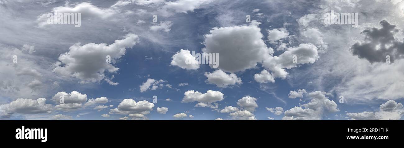beautiful view of blue sky with fluffy clouds. panoramic view in sunny summer day. Stock Photo