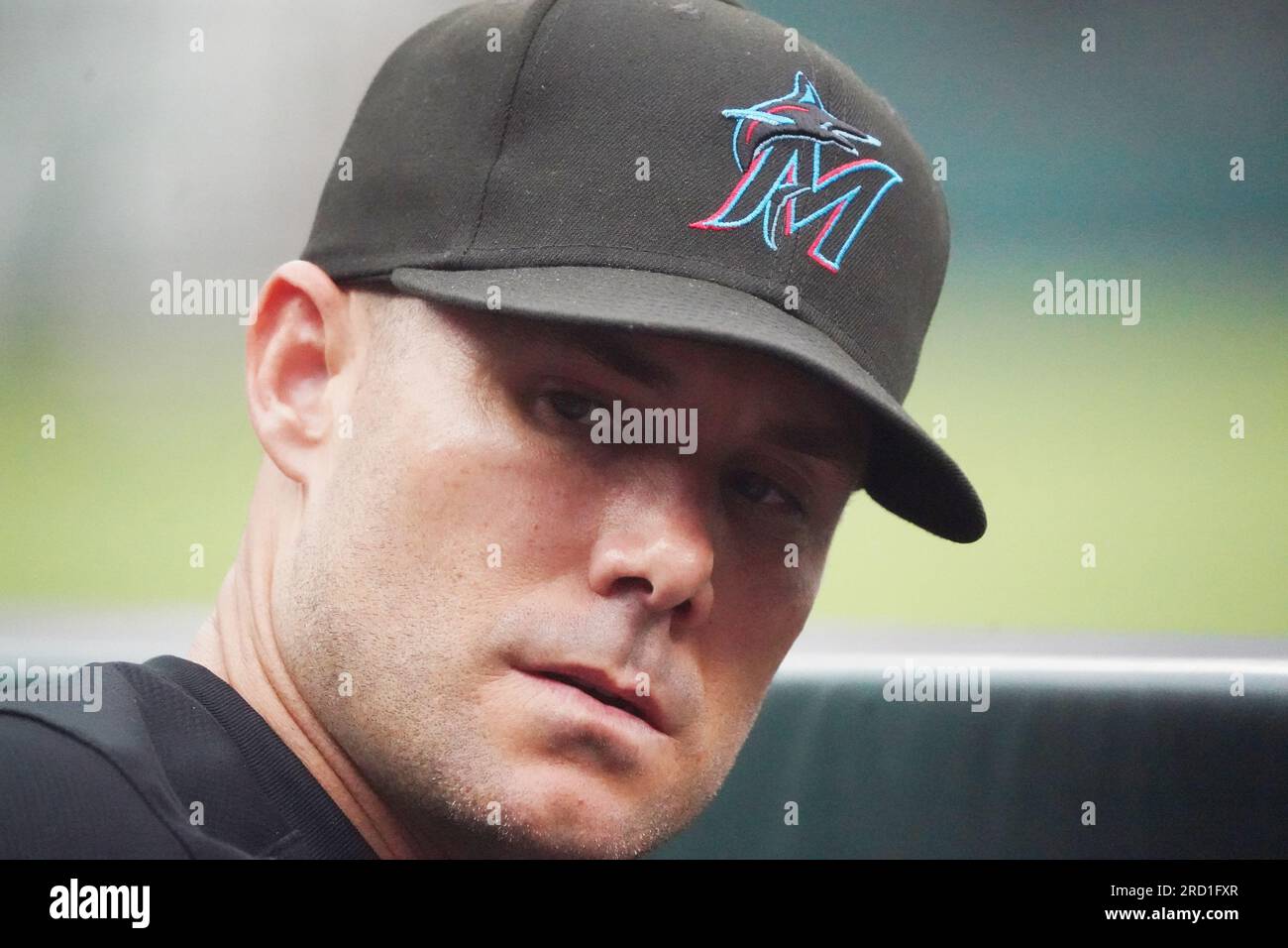 Manager Skip Schumaker of the Miami Marlins looks on against the News  Photo - Getty Images